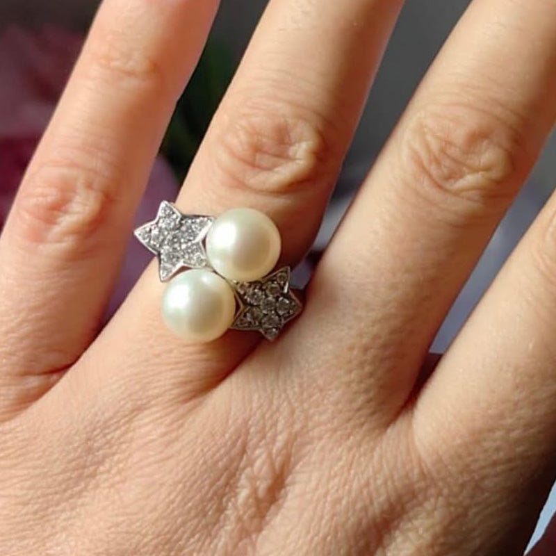 0.5ctw White Pearl and Sapphire Ring-JEWELBUYS