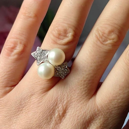 0.5ctw White Pearl and Sapphire Ring-JEWELBUYS