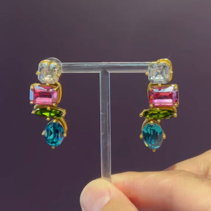 2.5Ctw Multi-colored sparkling sapphire spliced earrings-JEWELBUYS