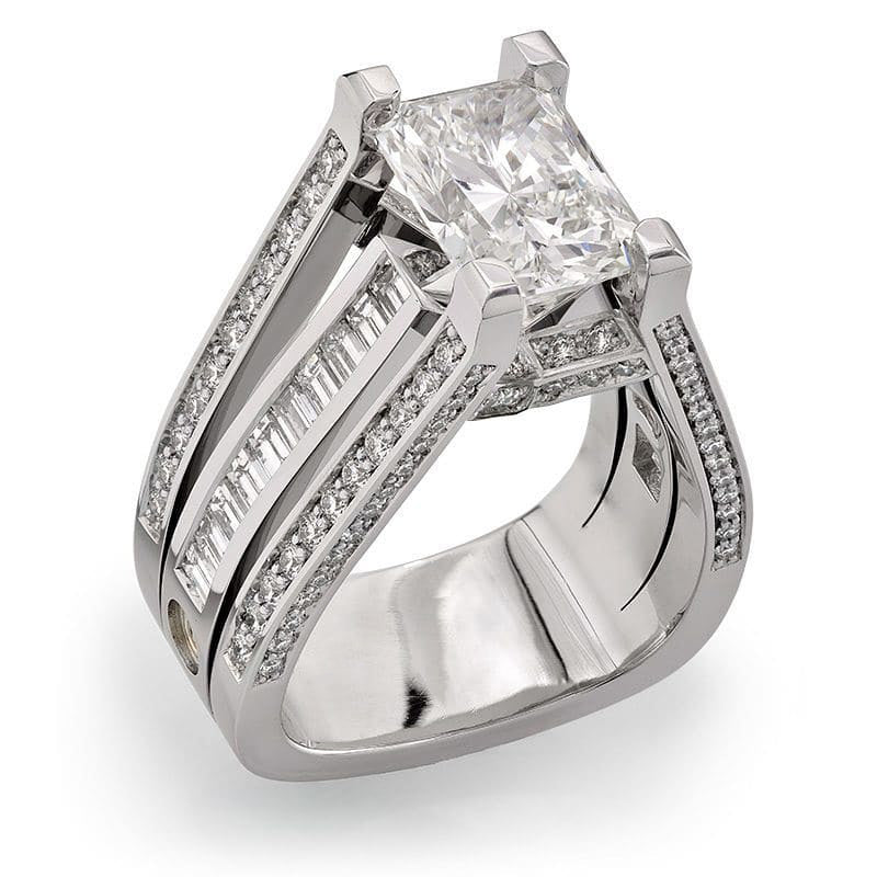 5.01ct Radiant Cut Triple Row White Sapphire Engagement Ring-JEWELBUYS