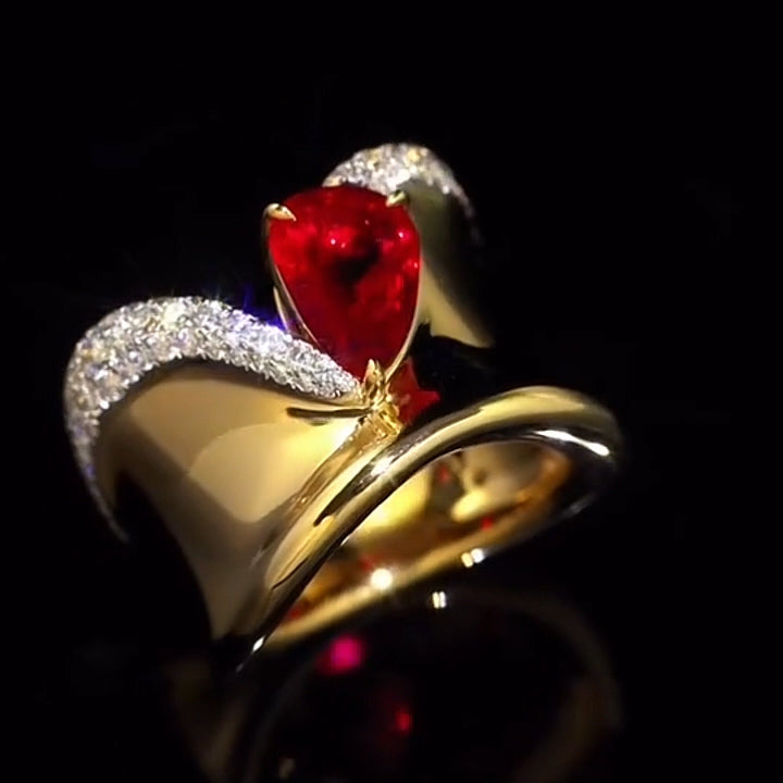 4.2Ct Pear Cut Ruby Art Ring-JEWELBUYS