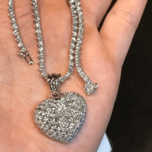 6ct Round Cut White Sapphire Heart Pendant Necklace-JEWELBUYS