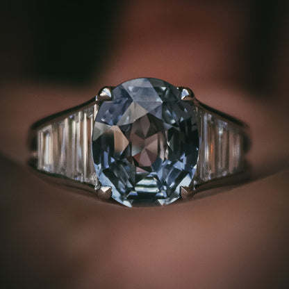 4.15Ctw Beautiful oval-cut blue sapphire step ring-JEWELBUYS