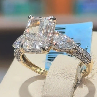 4.18Ctw Reddy's Cut White Sapphire 3-Stone Engagement Ring-JEWELBUYS