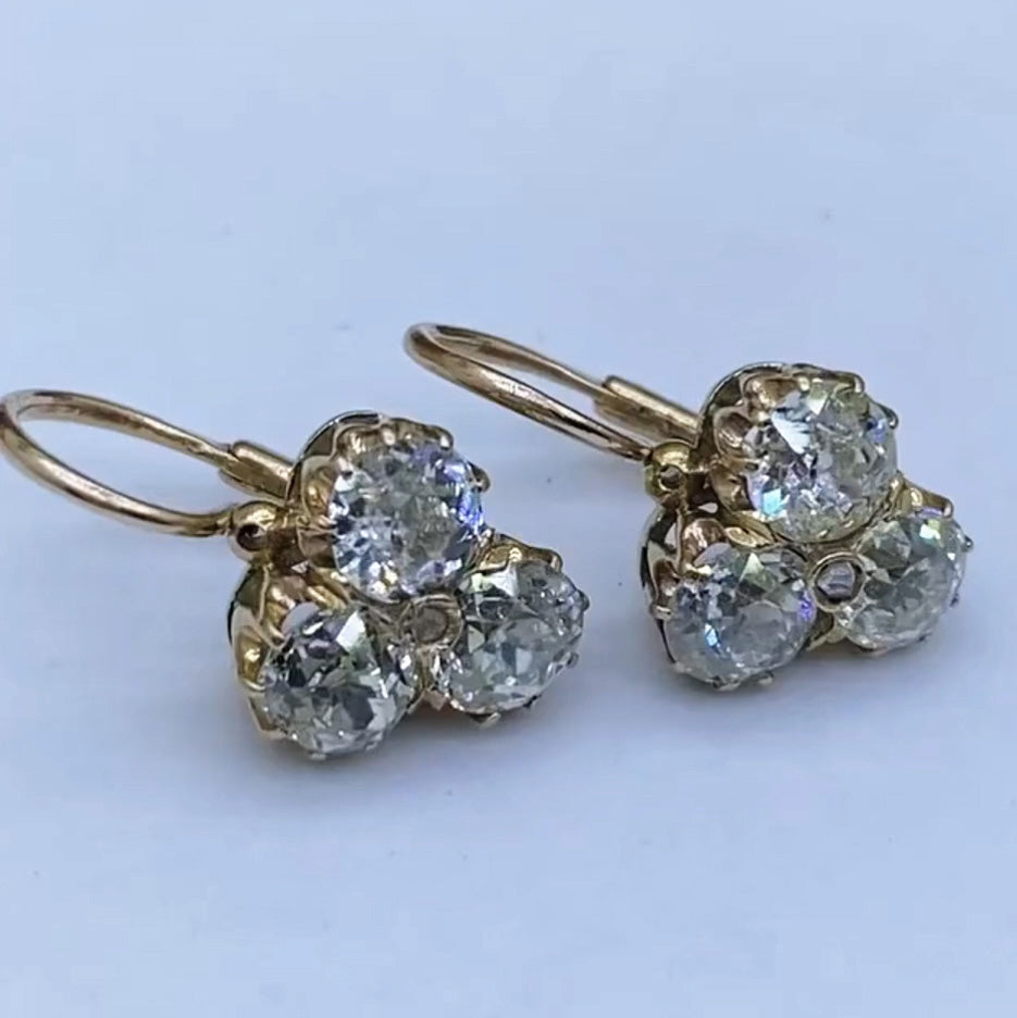 1.5ctw Old Mine Cut White Sapphire Three Stone Vintage Stud Earrings - JEWELBUYS