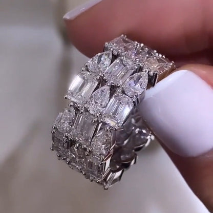 3.02Ctw Emerald and Pear-shaped Sapphire Three-Row Stone Eternal Band- JEWELBUYS