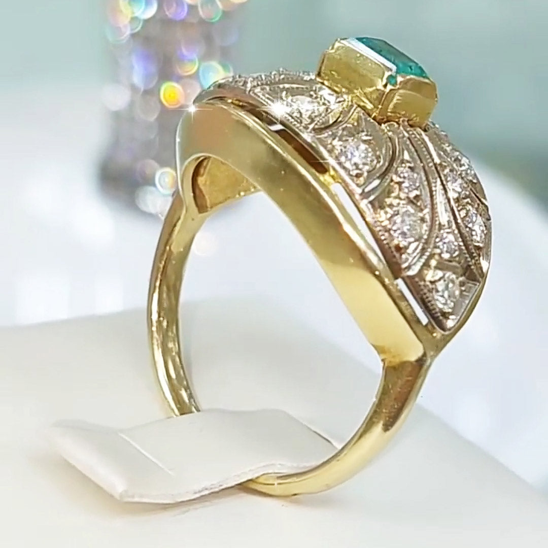 3.11ctw Emerald Cut Green Sapphire Vintage Style Ring-JEWELBUYS