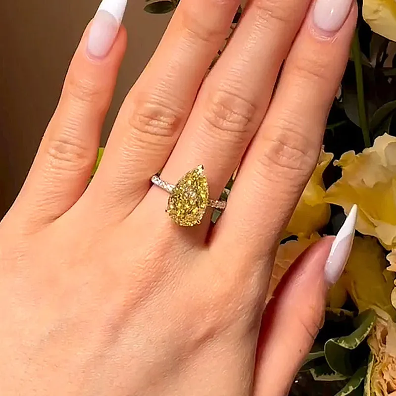European and American Style 5ct Pear Cut Yellow Sapphire Teardrop Engagement Ring-JEWELBUYS