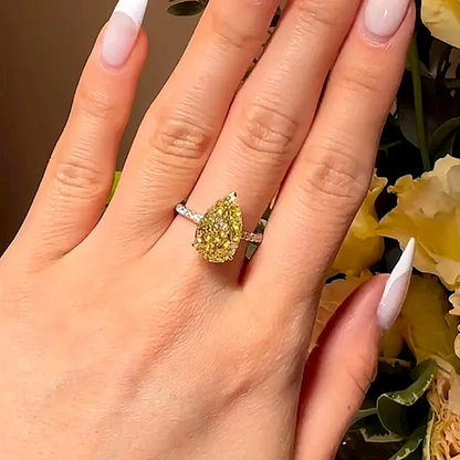 European and American Style 5ct Pear Cut Yellow Sapphire Teardrop Engagement Ring-JEWELBUYS