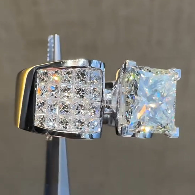 3.08Ct Princess Cut Invisible Halo Engagement Ring-JEWELBUYS