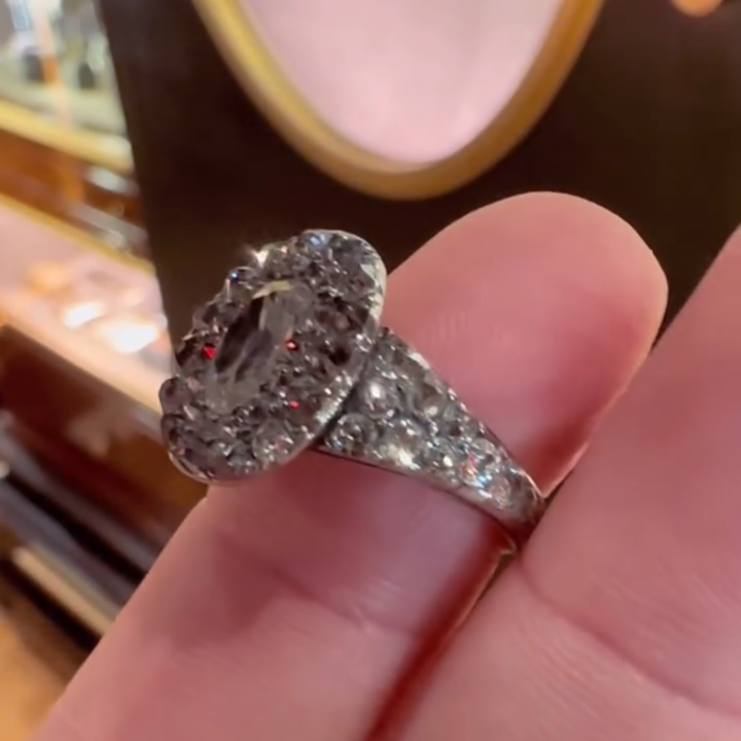 Shiny 3.02ct Oval & Round Cut White Sapphire Women's Engagement Ring in Silver-JEWELBUYS