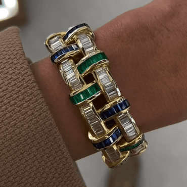 Art Deco 26.3ctw Emerald Cut Multicolor Gemstone Bracelet-JEWELBUYS