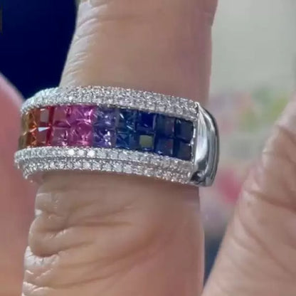 6.2ctw Rainbow Multi Color Sapphire Princess Cut Ring-JEWELBUYS