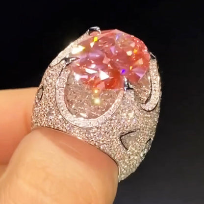 15.0ctw Oval Cut Pink Gemstone Fully Inlaid Sapphire Ring-JEWELBUYS