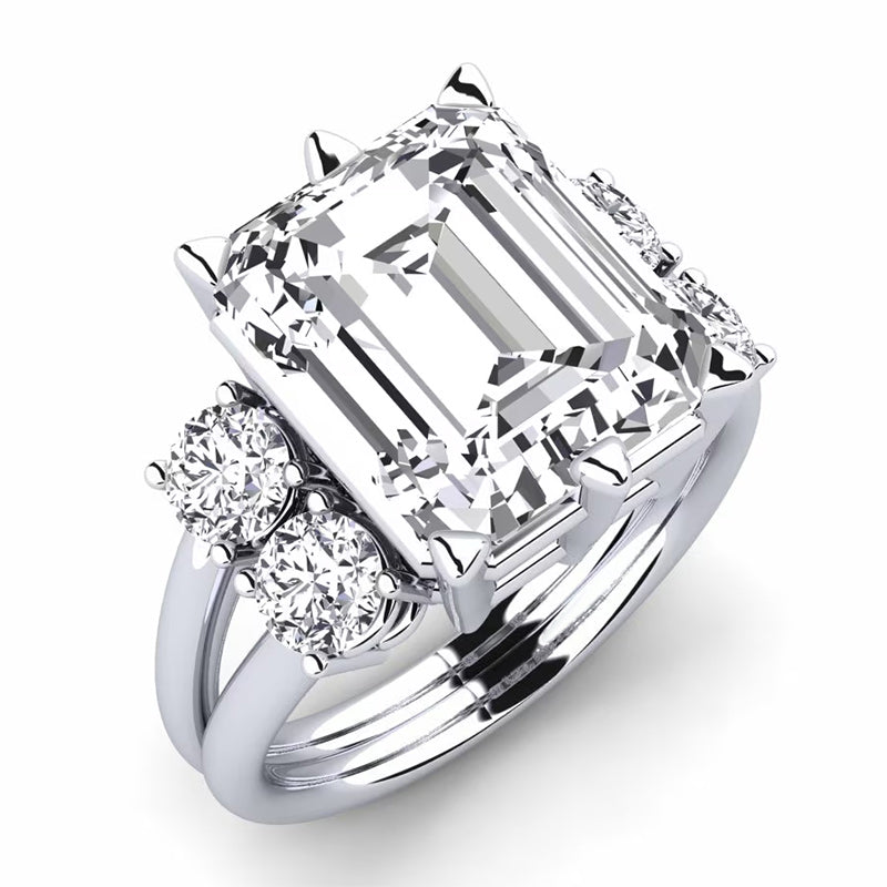 7.59ct Emerald Cut Double Arm Diamond Engagement Ring -JEWELBUYS