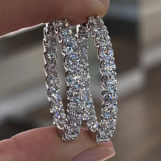 2ctw Round Cut White Sapphire Classic Hoop Earrings - JEWELBUYS