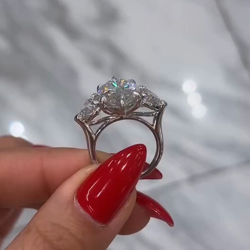 8.0ctw Marquise White Sapphire Three Stone Engagement Ring-JEWELBUYS