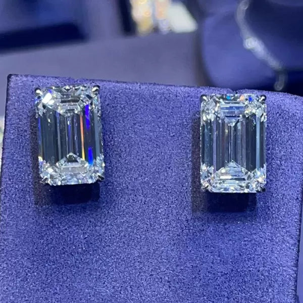 9.5ct Emerald Cut White Sapphire Single Clear Stud Earrings-JEWELBUYS