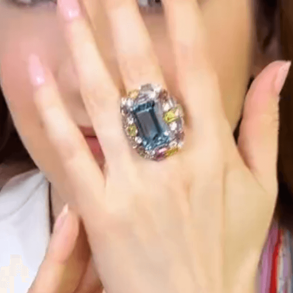 8ct Emerald Cut Multi Color Sapphires Engagement Ring-JEWELBUYS