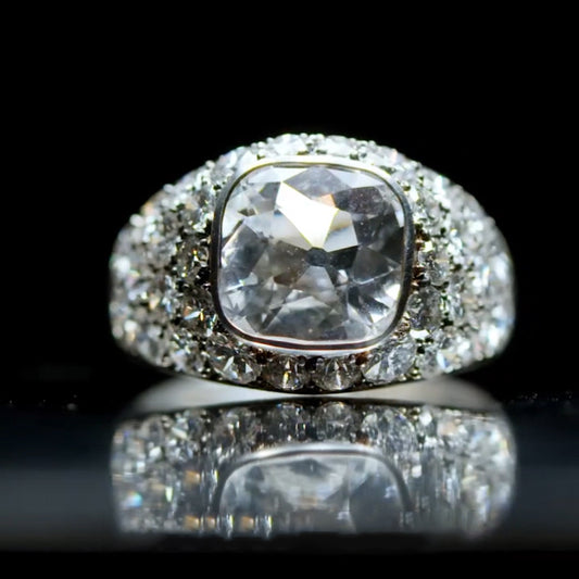 3.82Ctw Old Mine Style Cushion-Cut Sapphire Cocktail Ring-JEWELBUYS