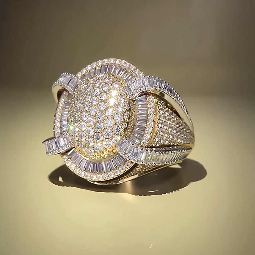 Luxury 6 ctw Round & Baguette White Gemstone Pavé Dome Ring for Men and Women -JEWELBUYS