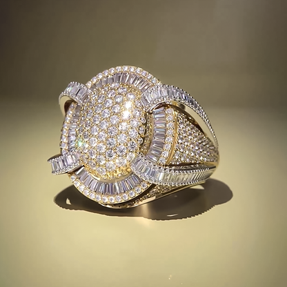 Luxury 6 ctw Round & Baguette White Gemstone Pavé Dome Ring for Men and Women -JEWELBUYS