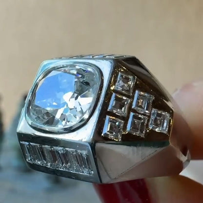 4.6 ctw Cushion-Cut Geometric-Faceted Sapphire Ring-JEWELBUYS
