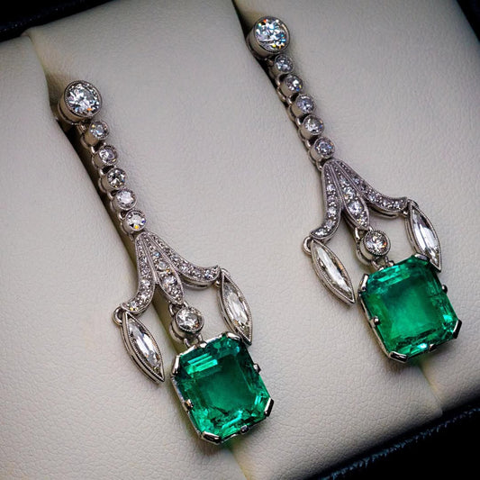 6.16Ctw Emerald-cut Green and White Sapphire Chandelier Earrings-JEWELBUYS