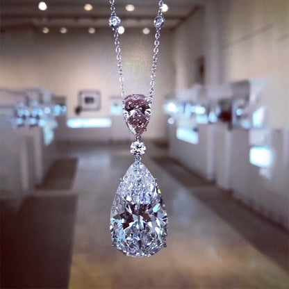 11.92Ctw Pear-shaped Sapphire Three-stone Pendant Necklace-JEWELBUYS