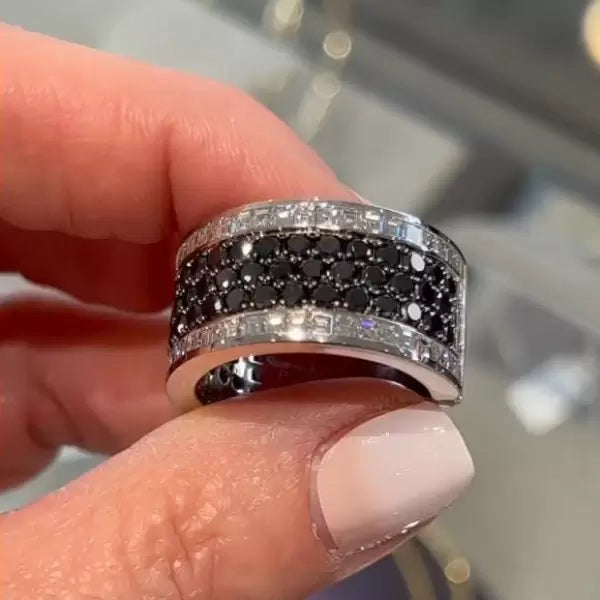 3.45ct Princess & Round Cut Black and White Sapphire Ring-JEWELBUYS