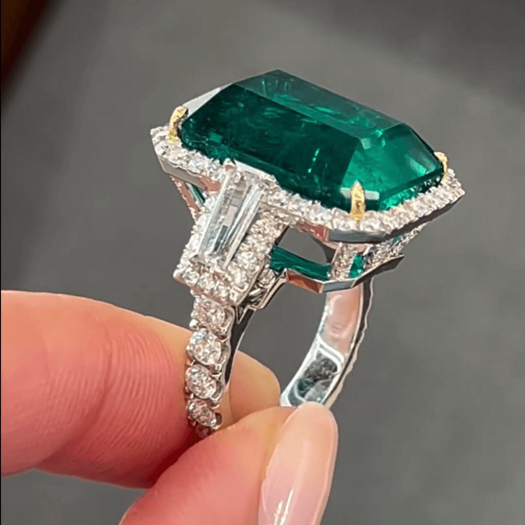 8ct Emerald Cut and Paired Baguette Cut Engagement Ring-JEWELBUYS