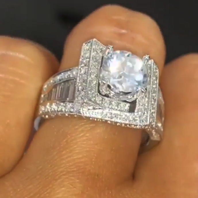 Unique 10 ctw Round Cut White Gemstone Engagement Ring -JEWELBUYS