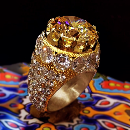 Gorgeous 15 ctw Round Cut Yellow Gemstone Ring -JEWELBUYS