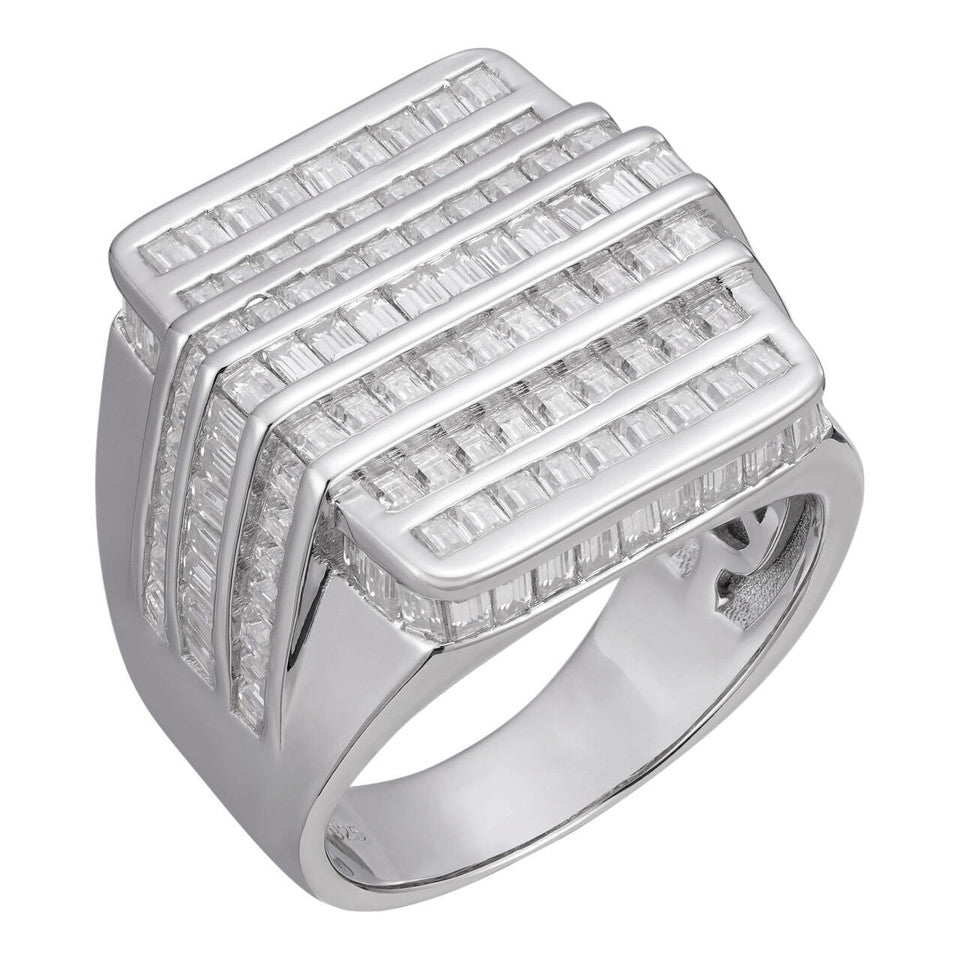 5ct Large Baguette Cut White Sapphire Modern Ring in Gold & Silver-JEWELBUYS
