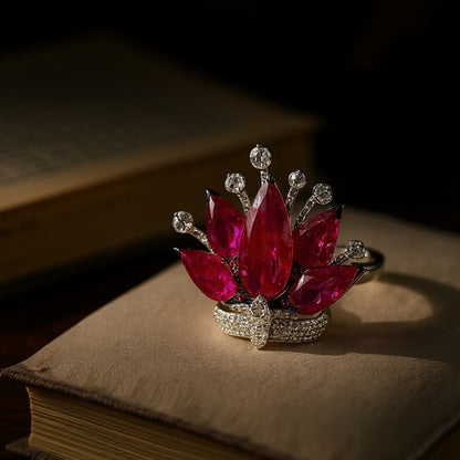 8.0ctw Pear-Shaped Ruby Crown Ring-JEWELBUYS