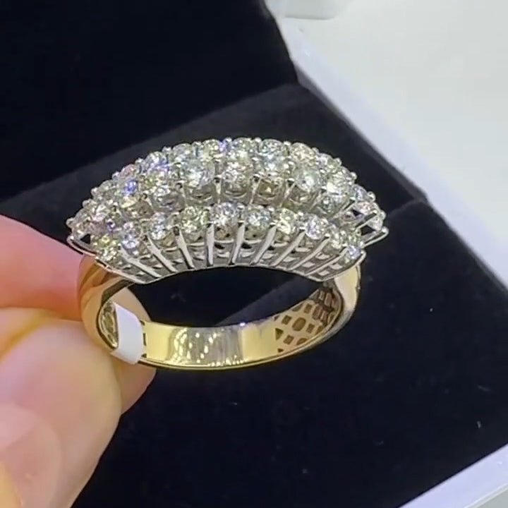 1.34Ctw Round-cut three-row sapphire bicolor gold ring- JEWELBUYS