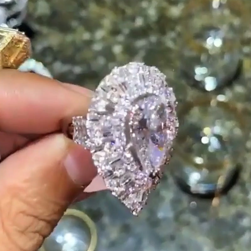 Luxury 6.0ctw Pear Cut Pave Set White Sapphire Engagement Ring-JEWELBUYS