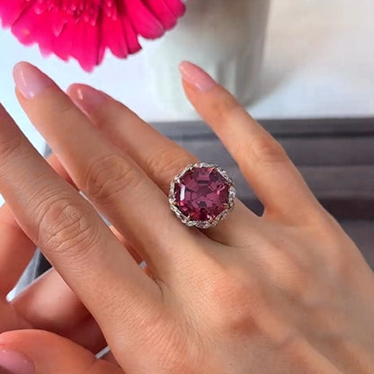 16ct Hexagon Cut Reddish-pink Sapphire Flower Engagement Ring-JEWELBUYS