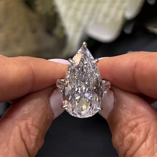 12ct Pear Cut Extraordinary White Sapphire Ring-JEWELBUYS