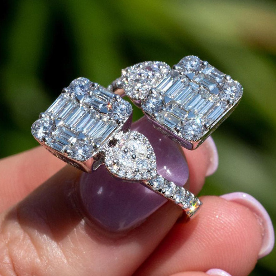 Stylish Heart & Square Shaped 2ctw Round & Baguette Cut White Sapphire Women's Engagement Ring in Silver-JEWELBUYS