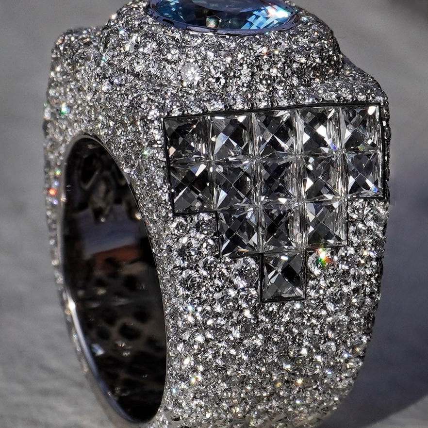9 ctw Round Cut Light Blue Sapphire Ring -JEWELBUYS