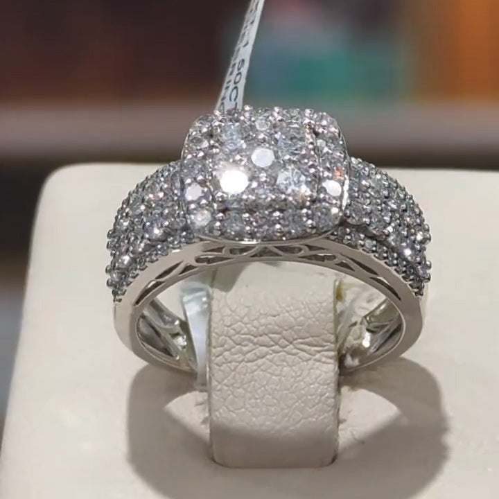 1.5Ctw Classic Round Multi-Row Sapphire Cluster Engagement Ring-JEWELBUYS
