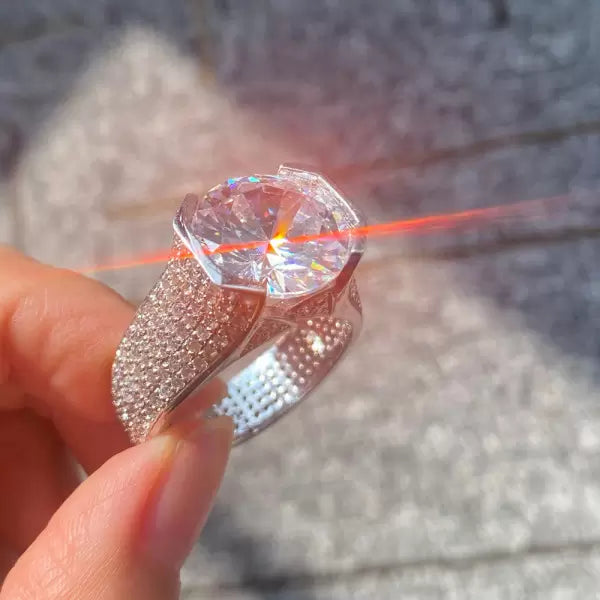 10.4ct Round Cut White Sapphire Pave Set Cocktail Ring-JEWELBUYS