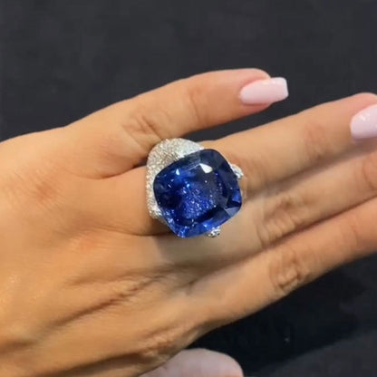 30ct Blue Sapphire Cushion Cut Infinity Ring - JEWELBUYS