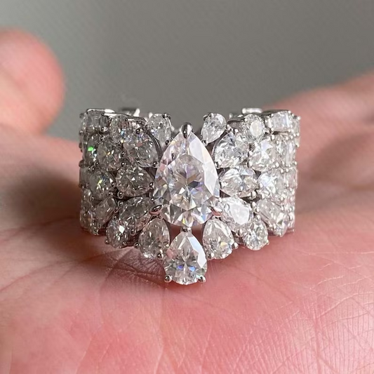 10.5ctw Art Deco Pear Cut Diamond Ring - JEWELBUYS