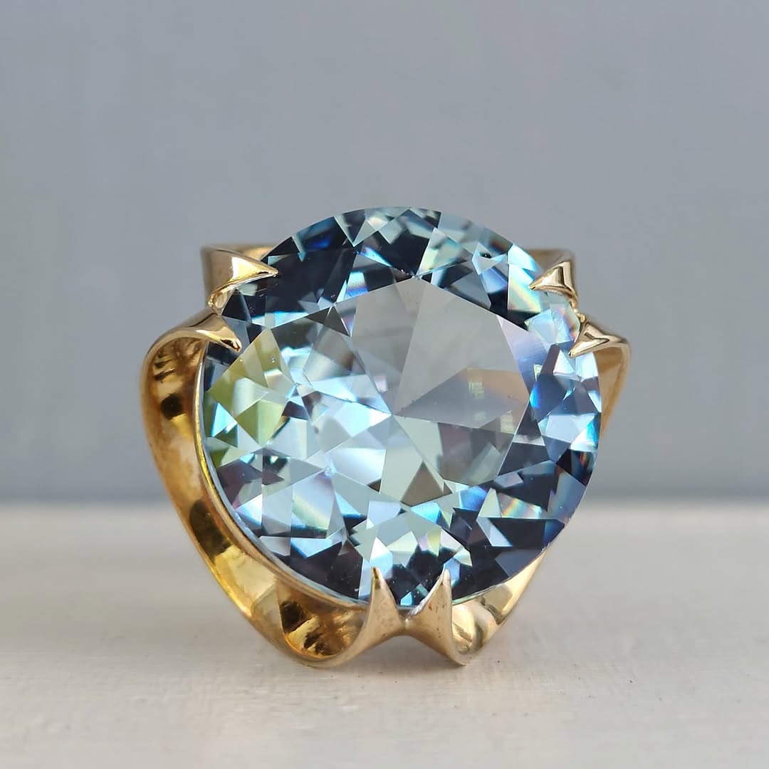 14.43Ct Round Cut Aquamarine Sapphire Vintage Ring-JEWELBUYS