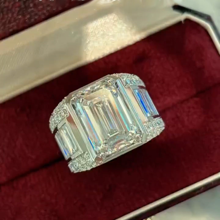 10Ctw Emerald-Cut Luxury Sapphire Wide Ring for Men-JEWELBUYS