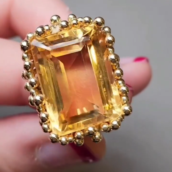 Unique 12 ctw Emerald Cut Yellow Gemstone Cocktail Ring -JEWELBUYS