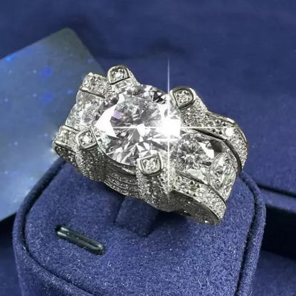 Unique 12ctw White Sapphire Round Cut Architectural Ring -JEWELBUYS