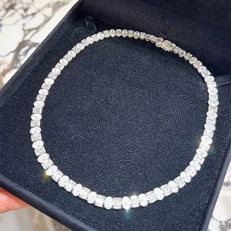 83ct Oval and Emerald Cut White Gemstone Tennis Necklace - JEWELBUYS